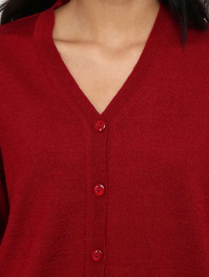 women maroon solid long sleeve cardigan - 19204975 -  Standard Image - 5
