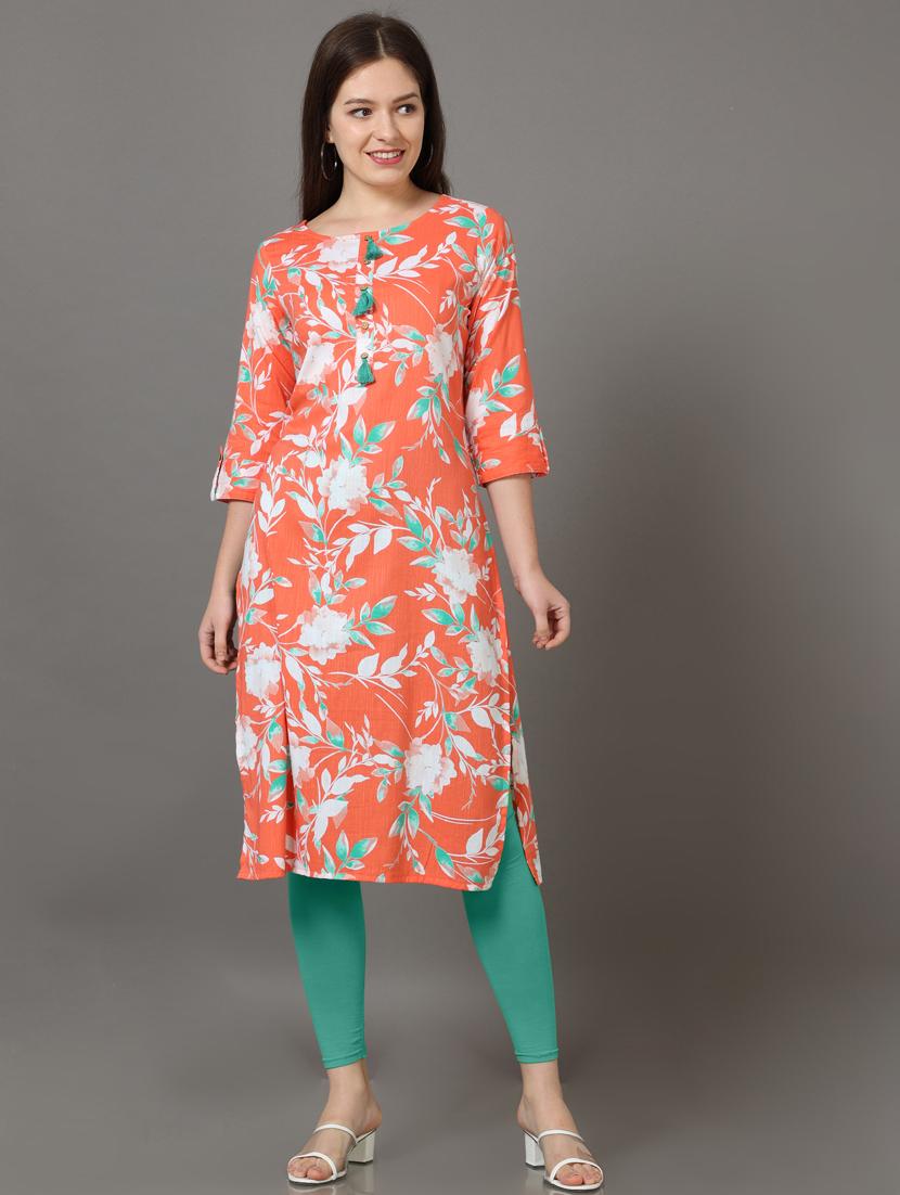 orange printed straight kurta - 19205090 - Standard Image - 3