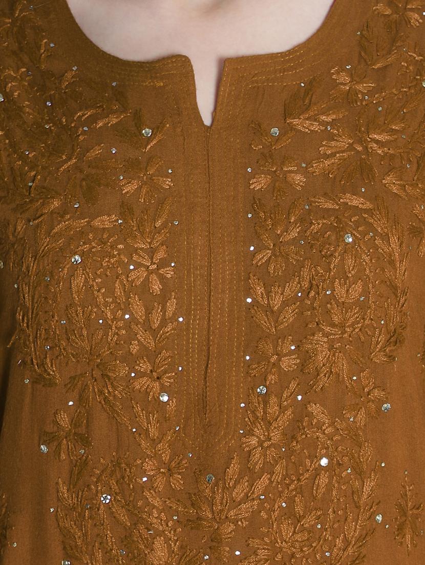 brown embroidered straight kurta - 19207413 - Standard Image - 5