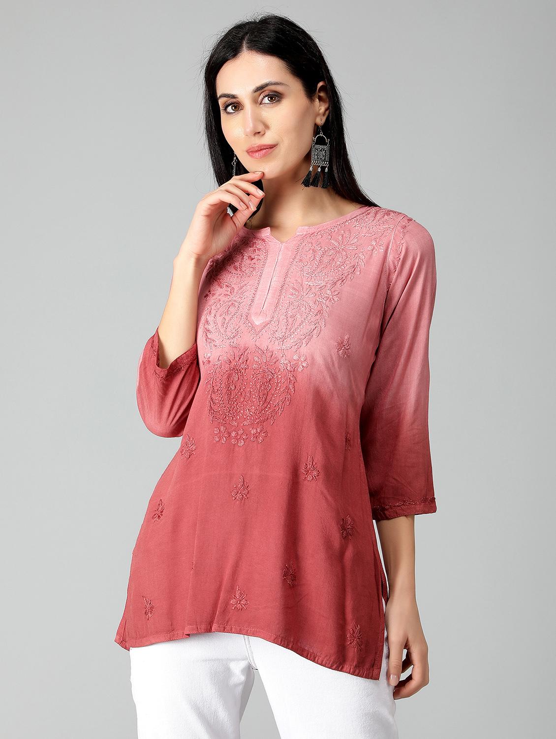 red ombre detailed straight kurti - 19207415 -  Zoom Image - 0