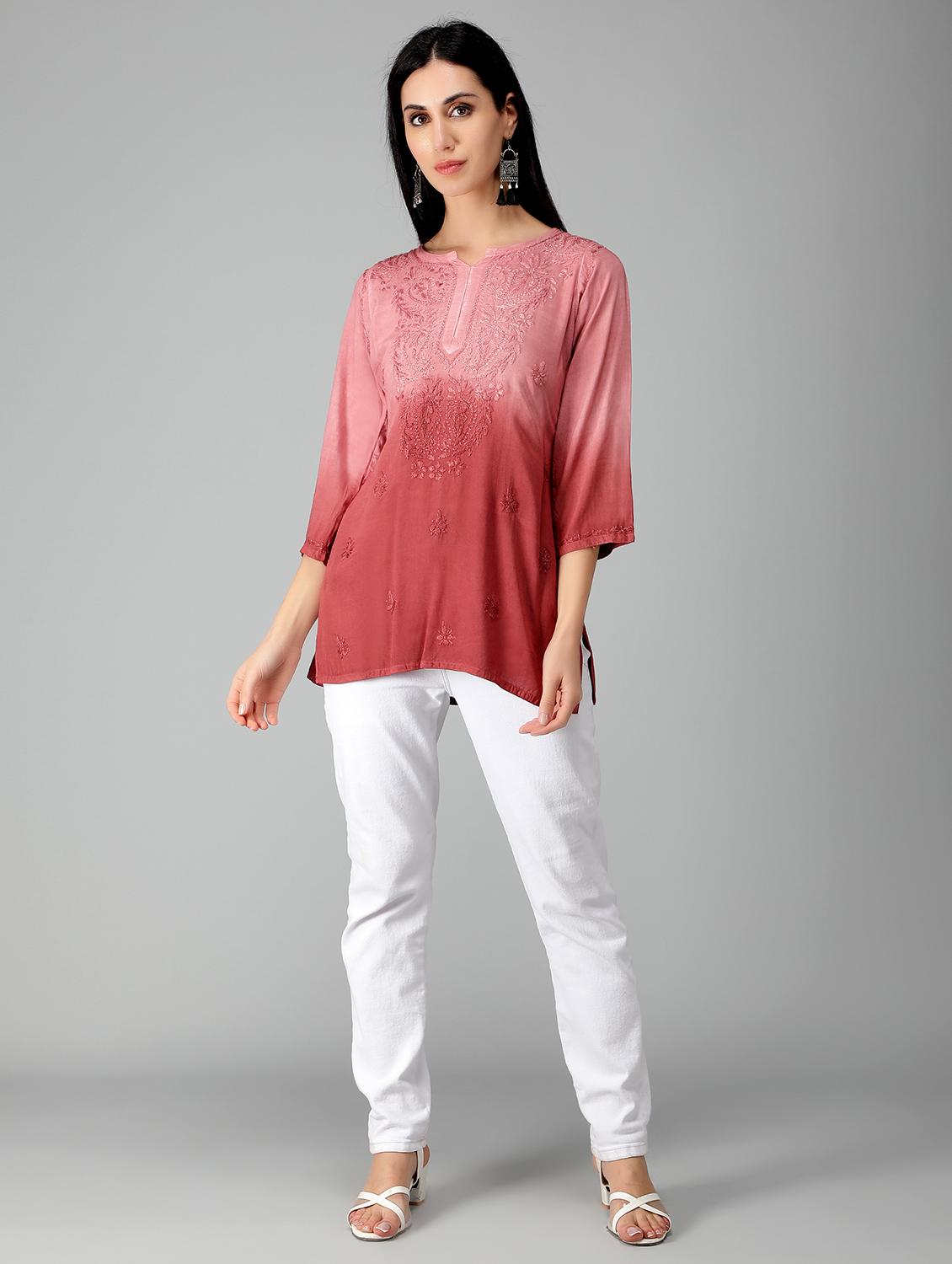 red ombre detailed straight kurti - 19207415 - Standard Image - 3