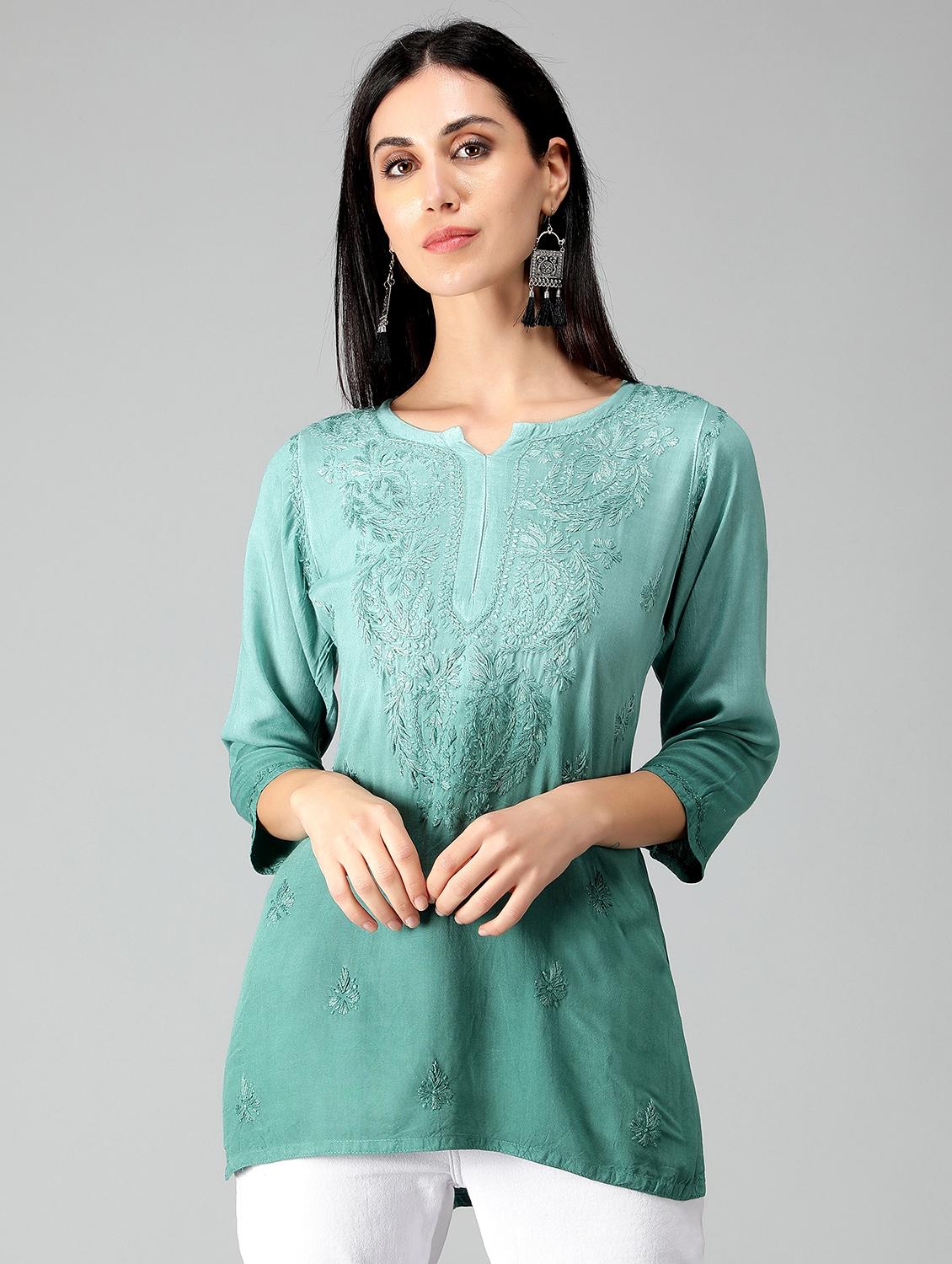 green ombre detailed straight kurti - 19207416 -  Zoom Image - 0