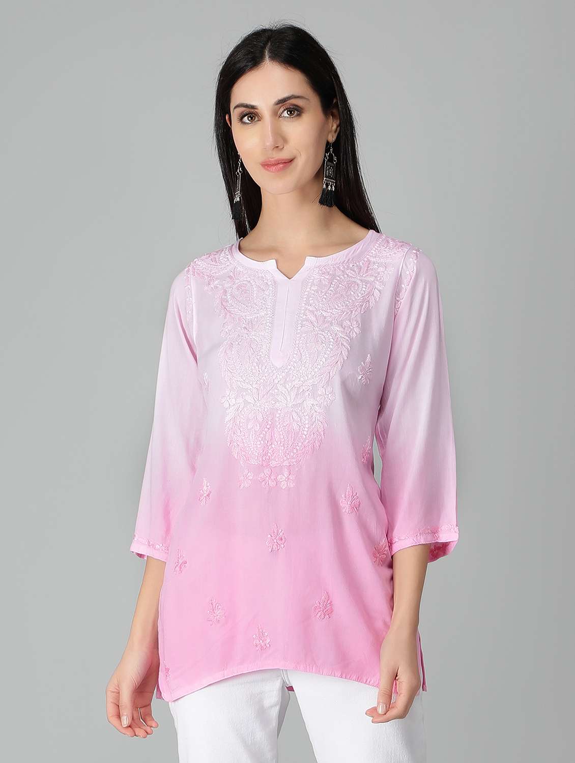 pink ombre detailed straight kurti
