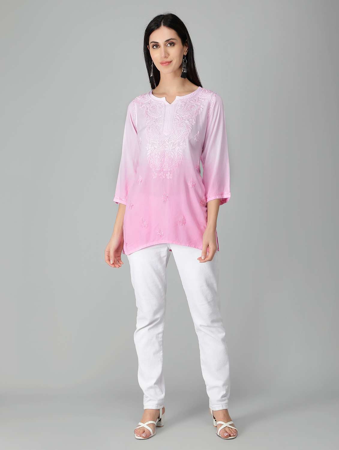pink ombre detailed straight kurti - 19207417 -  Standard Image - 3