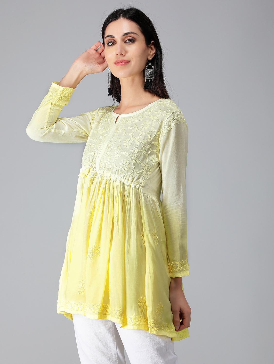 yellow ombre detailed flared kurti - 19207423 - Zoom Image - 0