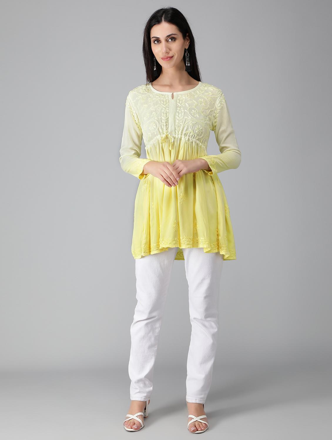 yellow ombre detailed flared kurti - 19207423 - Standard Image - 3