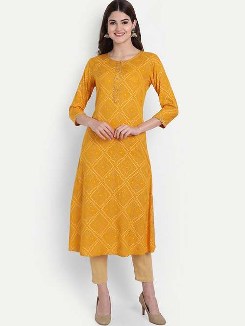 yellow embellished a-line kurta - 19207609 - Standard Image - 0