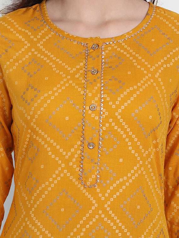 yellow embellished a-line kurta - 19207609 - Standard Image - 3