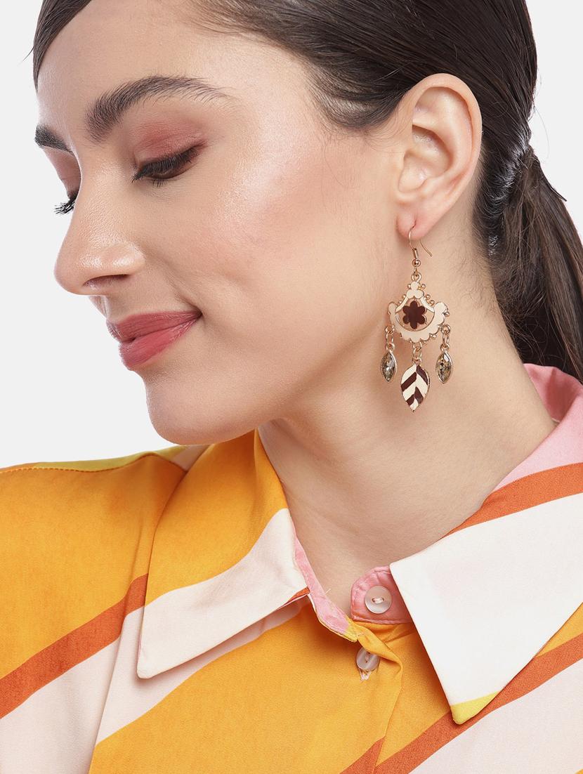 beige metal drop earring - 19207923 - Standard Image - 3