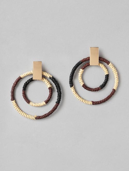 brown & beige circular beaded drop earrings - 19207927 - Standard Image - 0