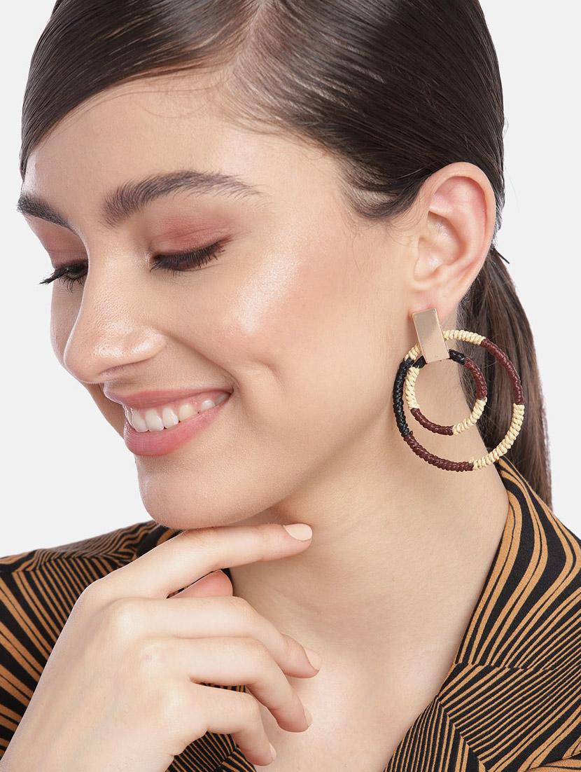 brown & beige circular beaded drop earrings - 19207927 - Standard Image - 3