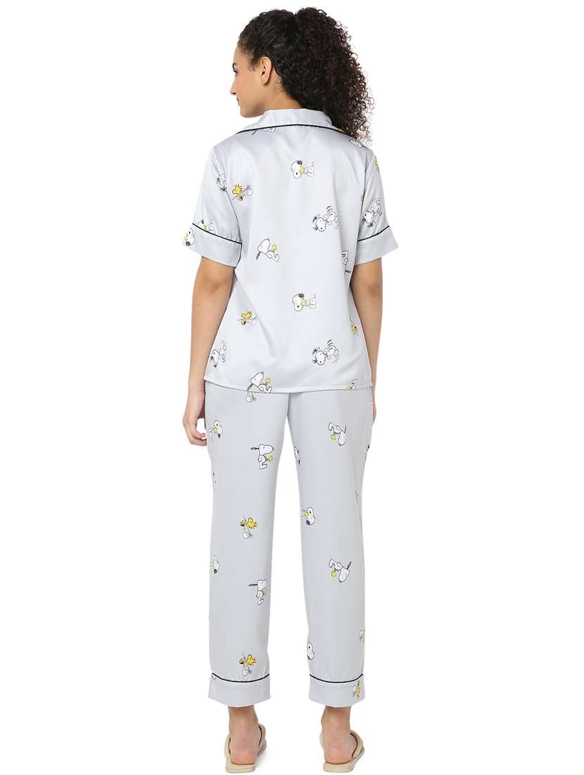 grey printed two piece nightsuit - 19207995 -  Standard Image - 3
