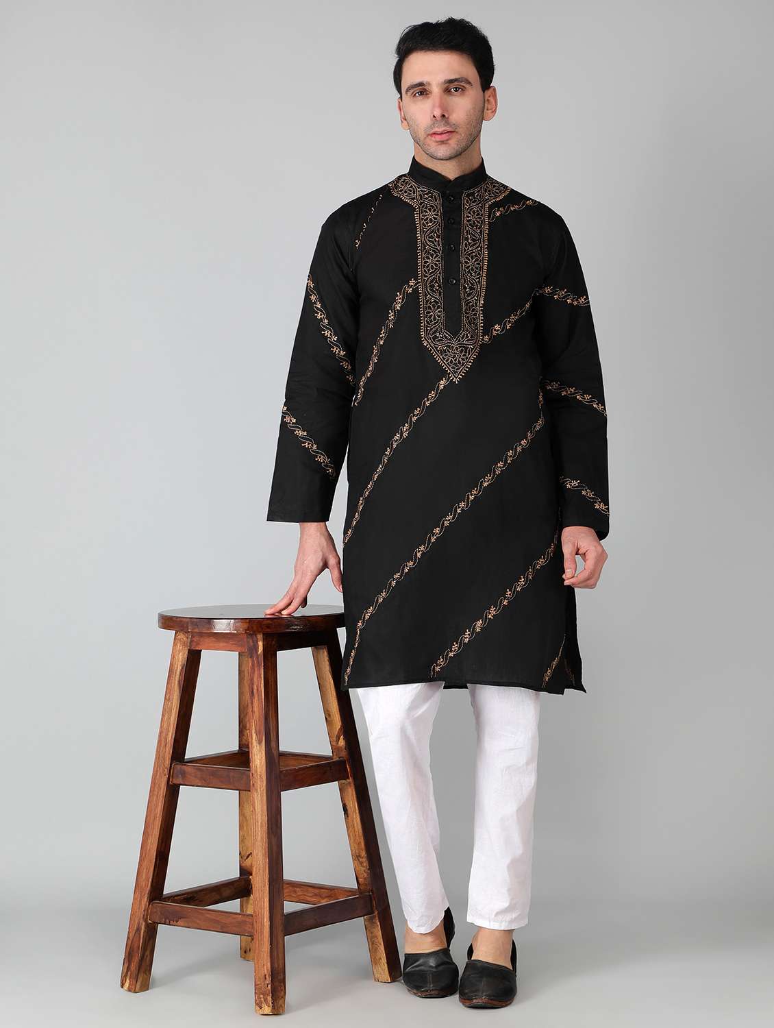 black cotton long kurta - 19208489 -  Standard Image - 3