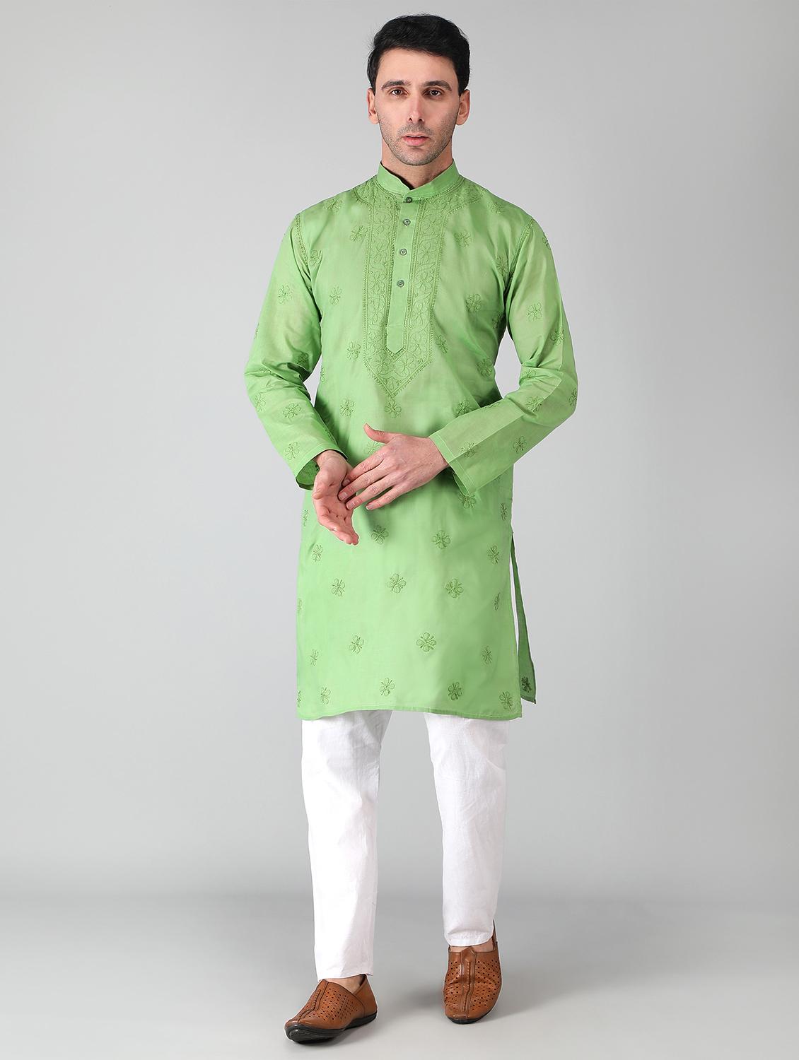 mandarin neck cotton long kurta - 19208493 - Zoom Image - 0