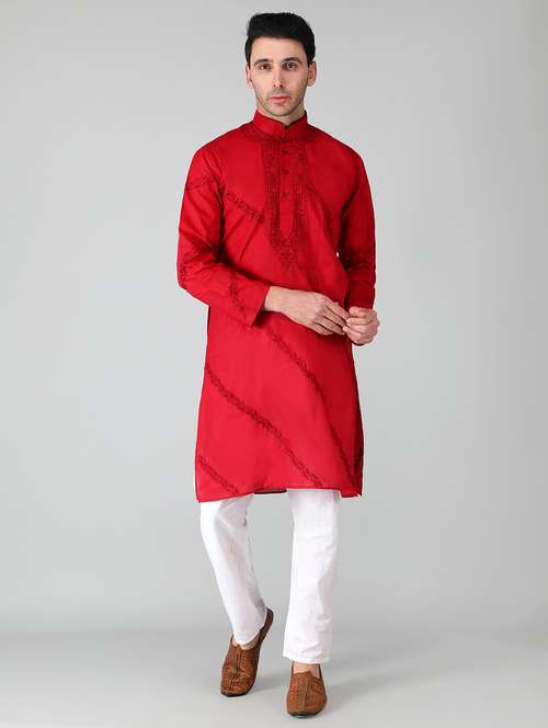 mandarin neck cotton long kurta - 19208494 -  Standard Image - 0
