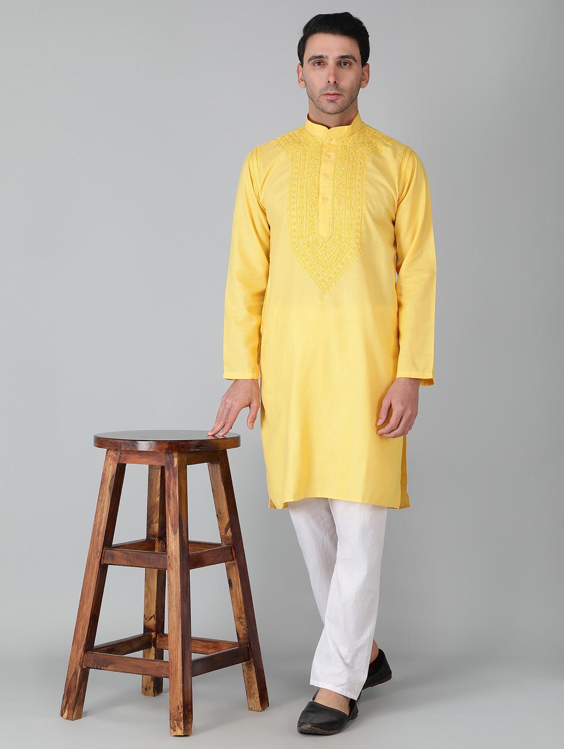 mandarin neck cotton long kurta - 19208497 - Standard Image - 3