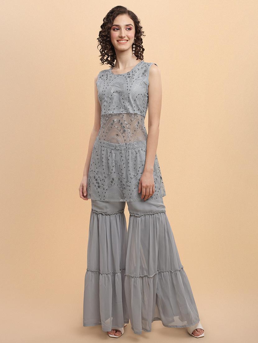 grey kurta sharara set - 19215495 - Zoom Image - 0