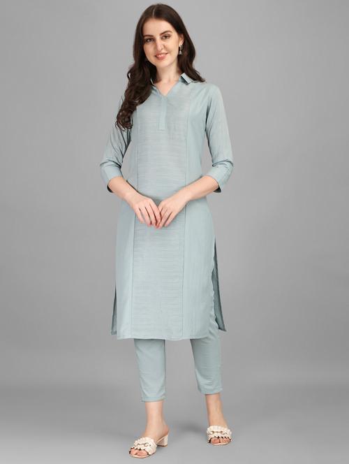 grey silk kurta pant  set - 19215847 -  Standard Image - 0