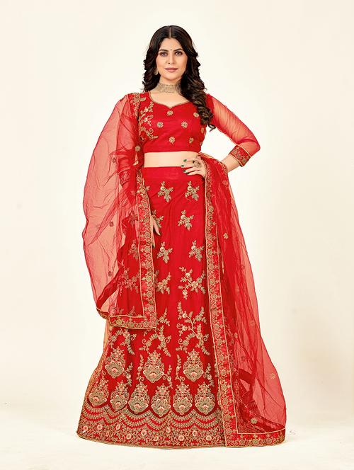 embroidered lehenga choli dupatta set - 19218021 -  Standard Image - 0