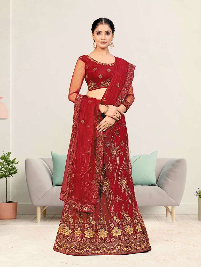 maroon flared embroidered lehenga - 19218036 -  Standard Image - 3