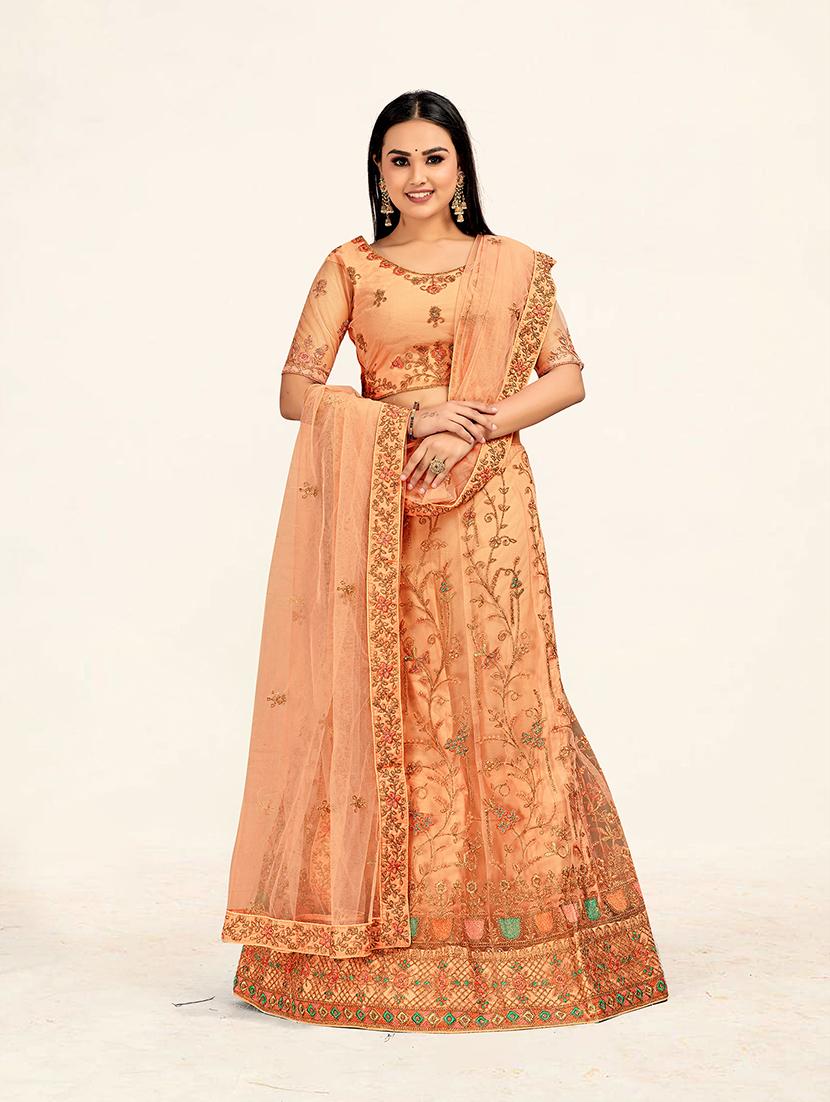 peach flared embroidered lehenga - 19218038 - Standard Image - 3