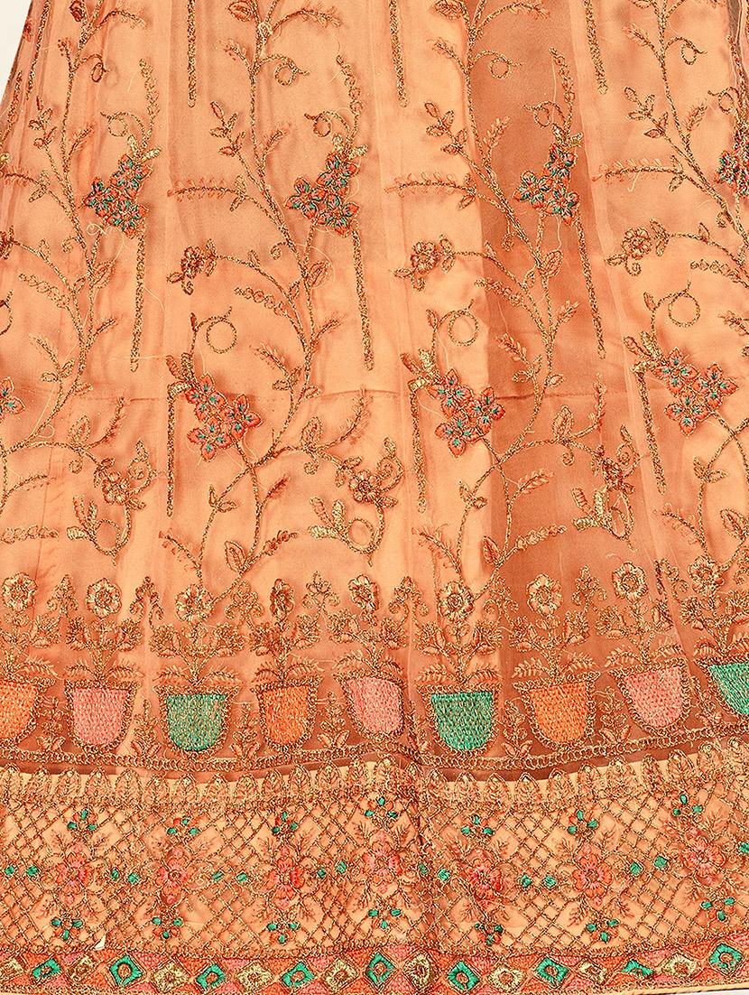 peach flared embroidered lehenga - 19218038 - Standard Image - 5