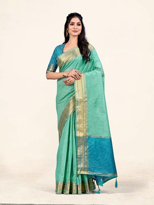 women's bordered green colored saree - 19218085 -  Standard Image - 0