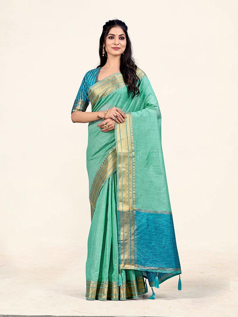 women's bordered green colored saree - 19218085 -  Zoom Image - 0