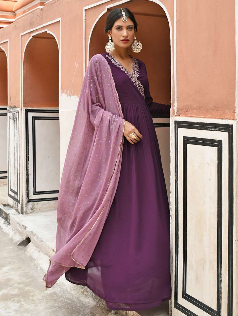 purple georgette kurta dupatta  set - 19218519 -  Standard Image - 3
