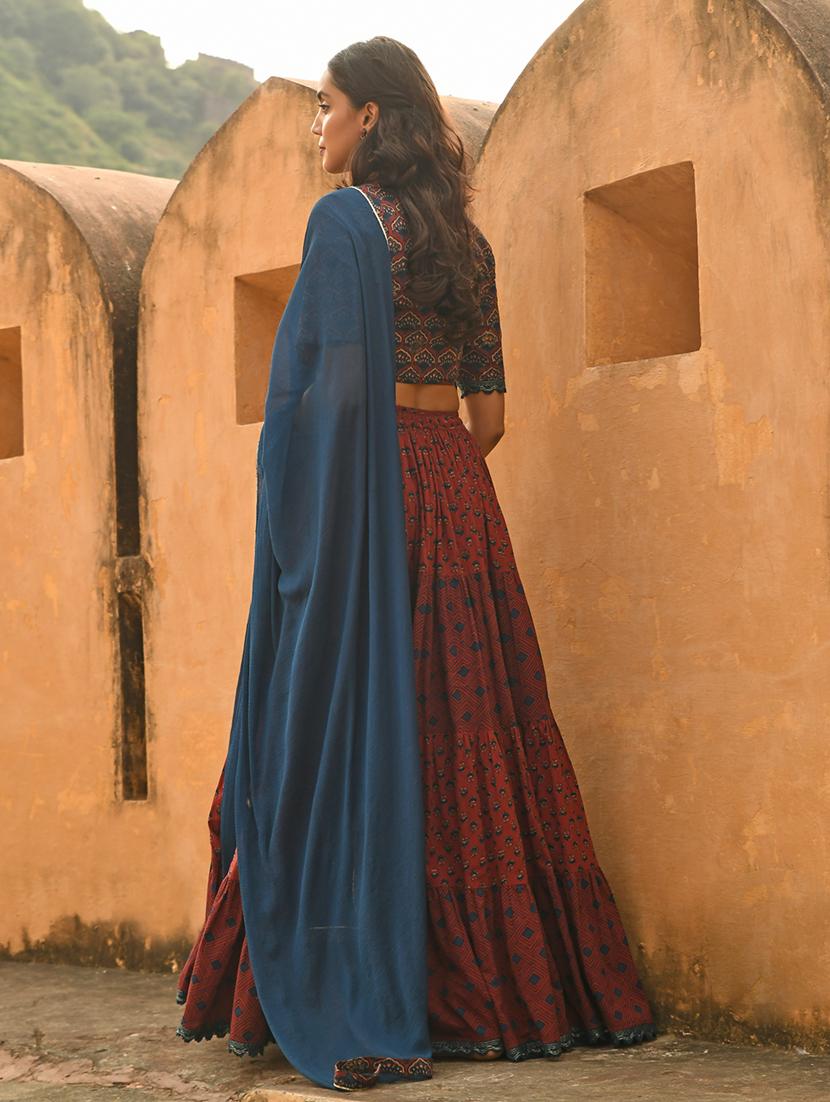 printed semi-stitched flared lehenga choli set with dupatta - 19218841 - Standard Image - 3