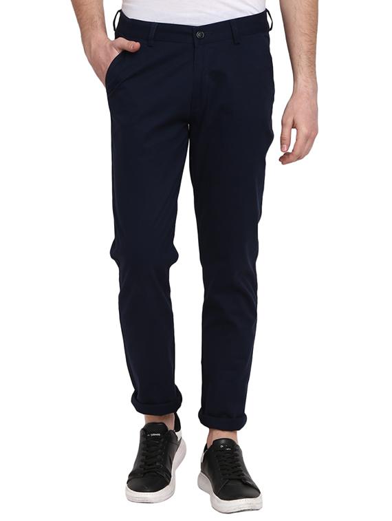 blue polyester blend flat front formal trouser