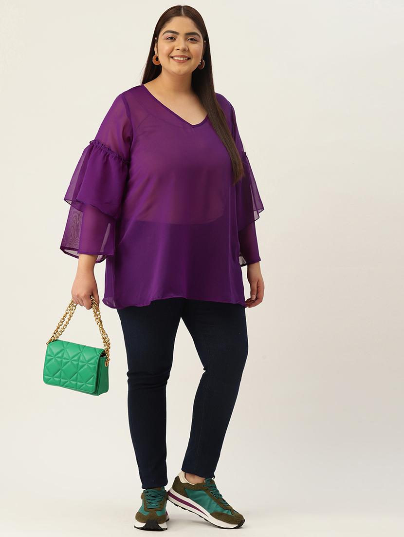 women's straight v neck top - 19220844 - Standard Image - 3