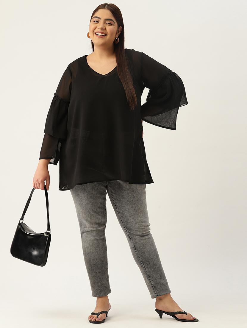 women's a line v neck top - 19220845 - Standard Image - 3