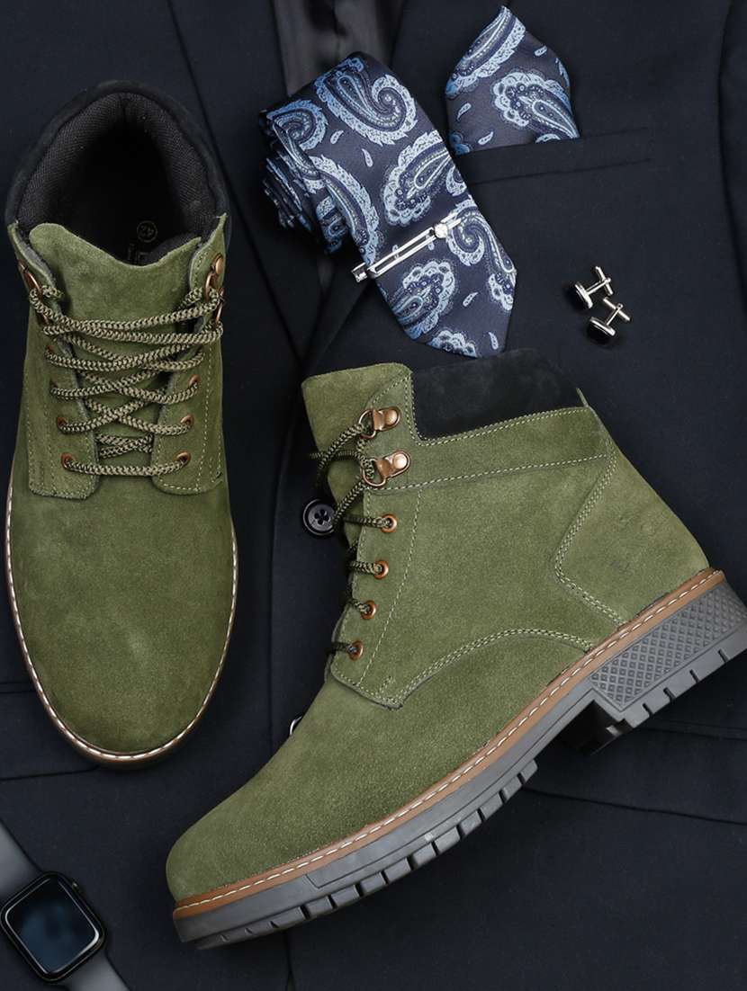 Buy online Green Suede High Ankle Boots from Casual Shoes for Men