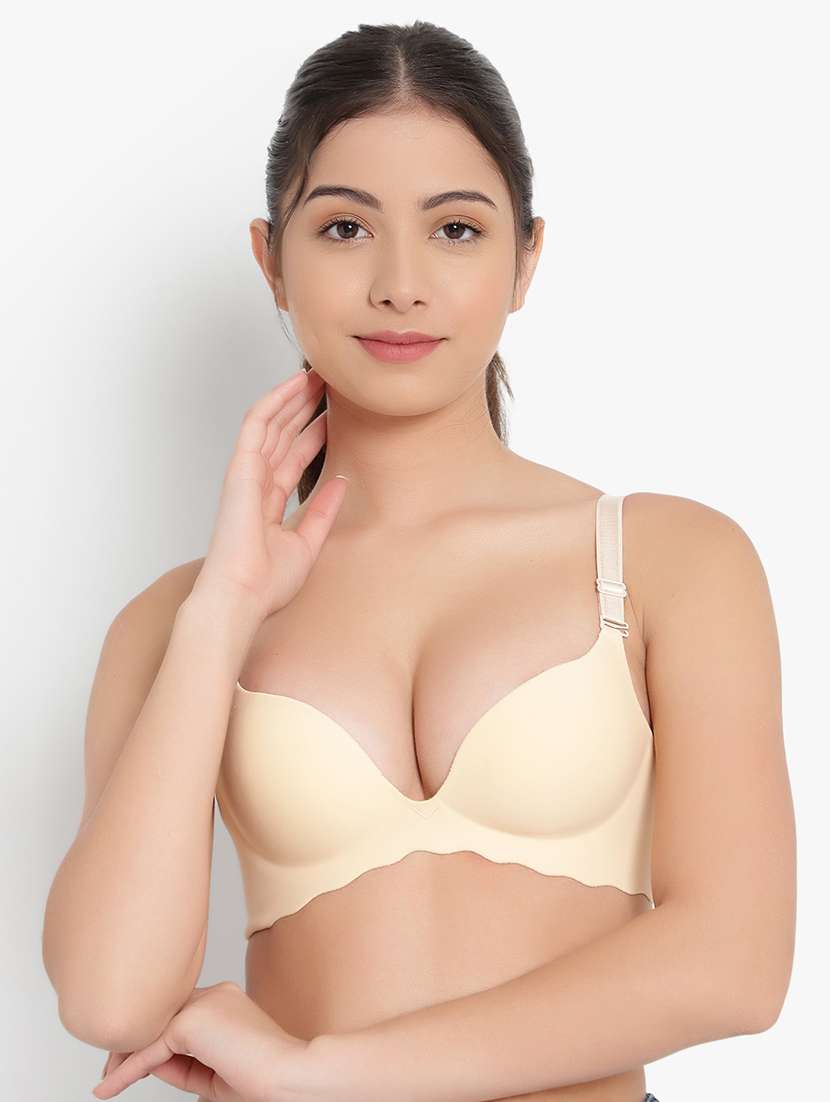 beige nylon plunge bra - 19232586 -  Zoom Image - 0