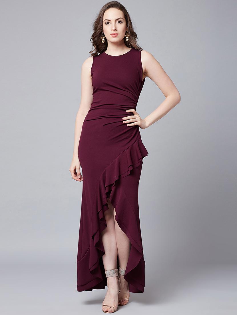 purple solid high low dress - 19232990 -  Zoom Image - 0