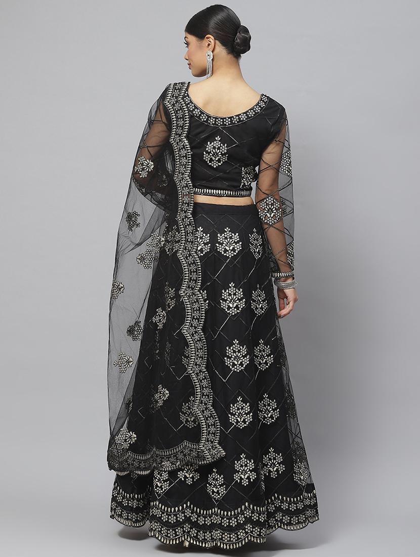 black embroidered flared lehenga - 19242873 - Standard Image - 3