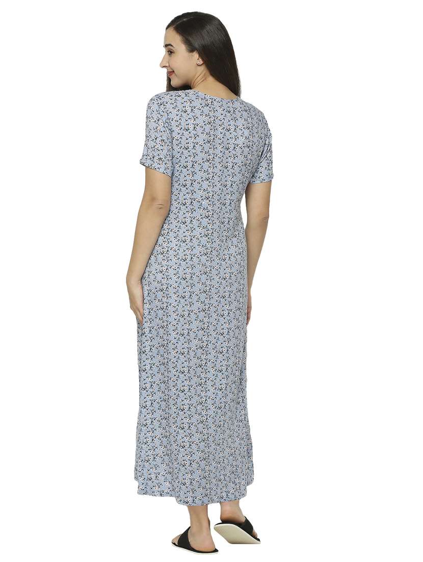 purist blue floral printed cotton nighty  - 19257472 -  Standard Image - 3