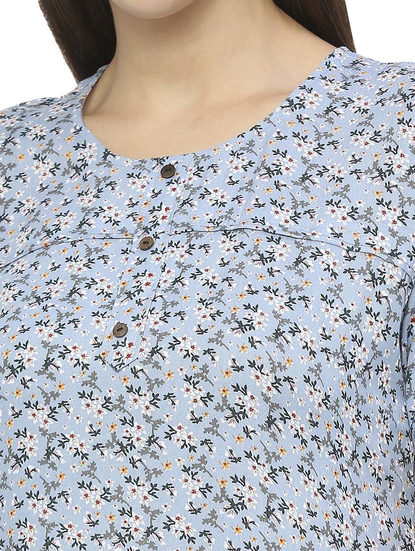 purist blue floral printed cotton nighty  - 19257472 -  Standard Image - 5