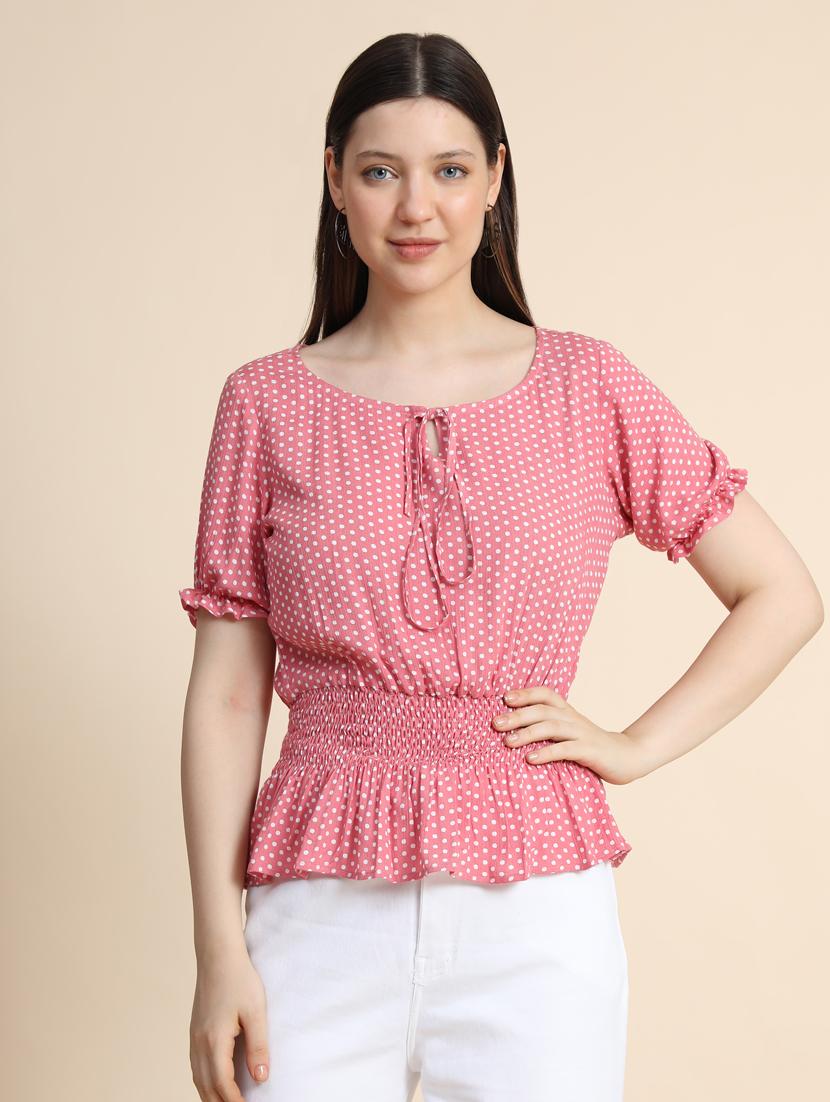 women's peplum round neck top - 19257708 - Zoom Image - 0