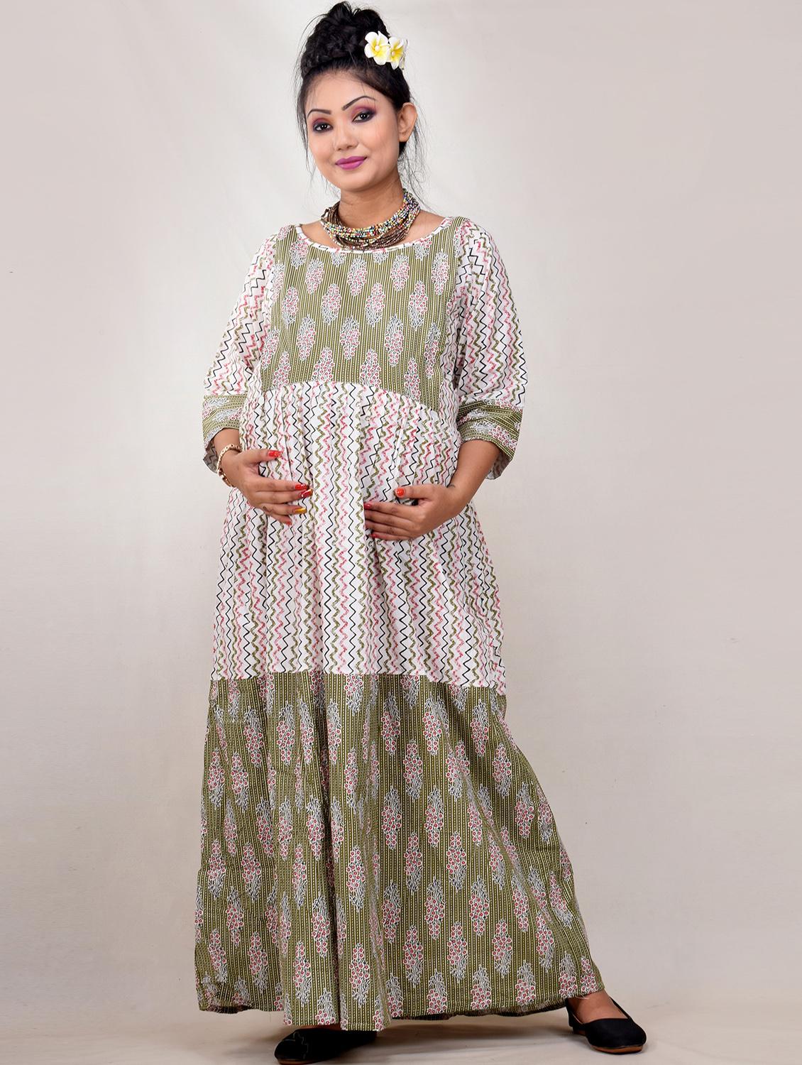 green printed a-line maternity gown - 19258084 - Zoom Image - 0