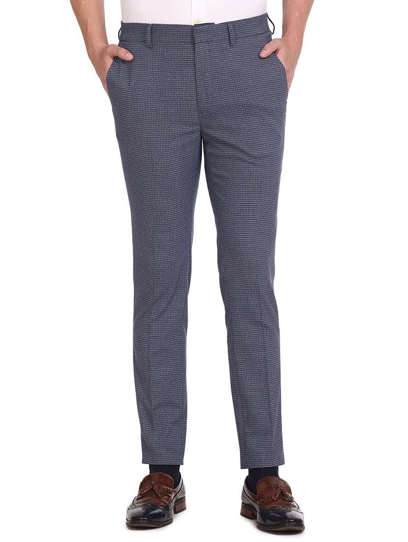 blue textured flat front formal trouser