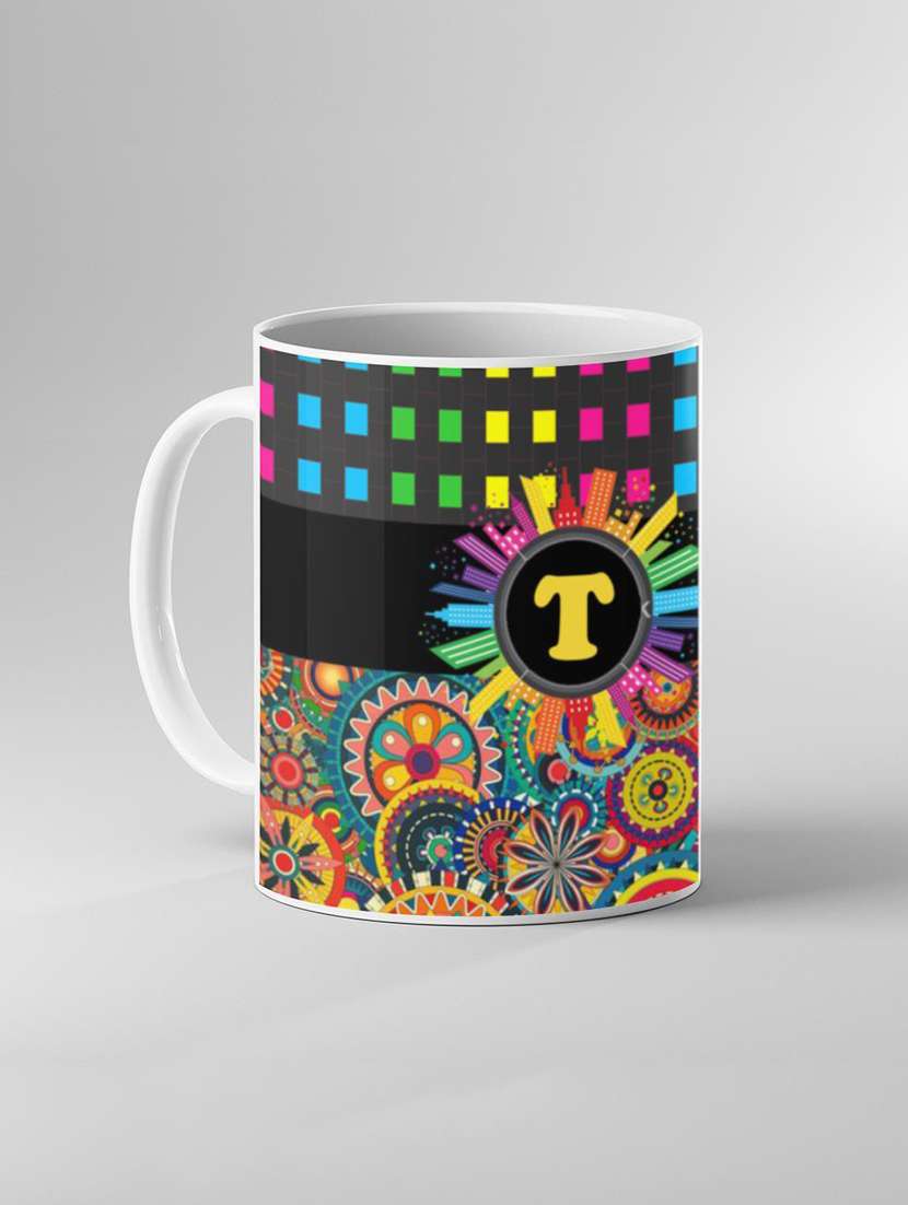 multi coloured printed coffee mug