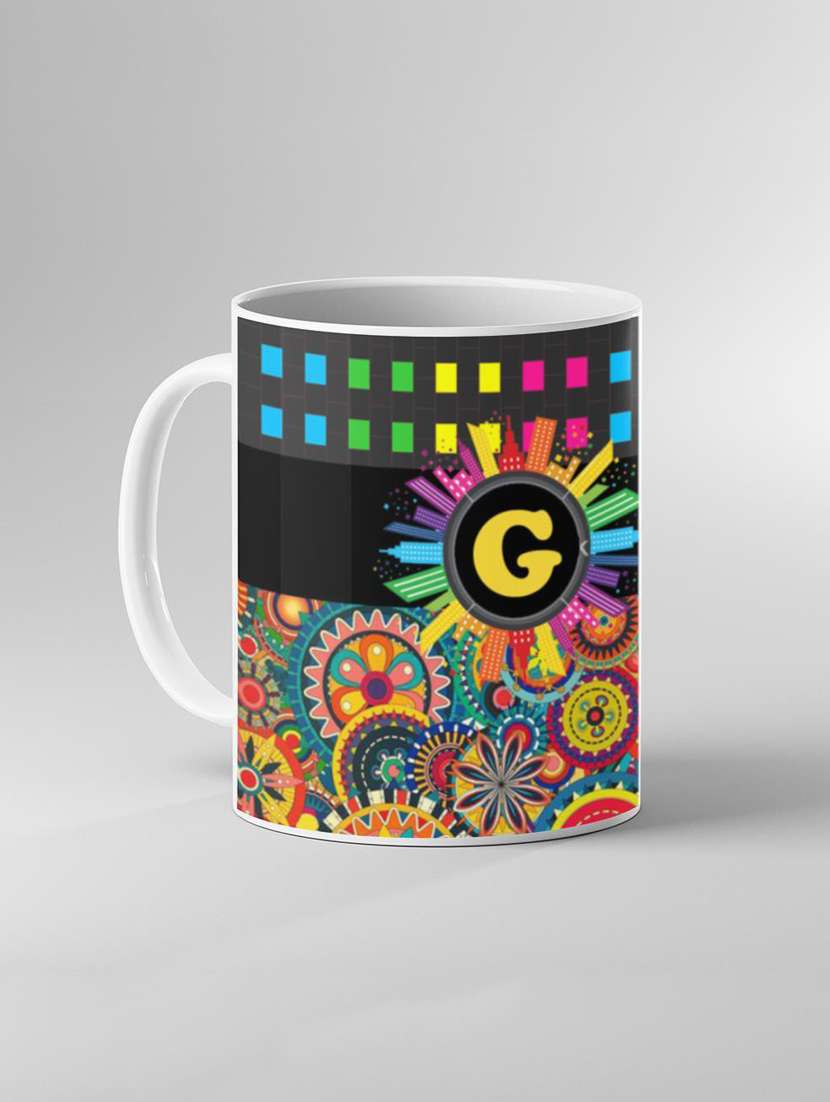 multi coloured printed coffee mug