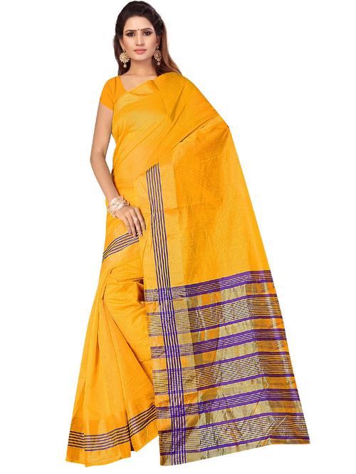 yellow self design solid saree with blouse - 19261246 -  Standard Image - 0