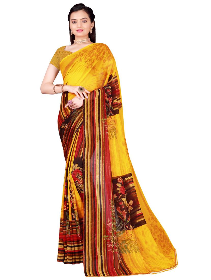women's floral mustard colored saree with blouse - 19261286 -  Zoom Image - 0