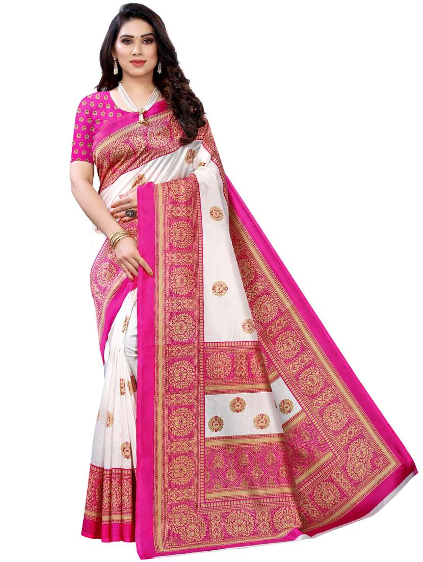 women's self design pink colored saree with blouse