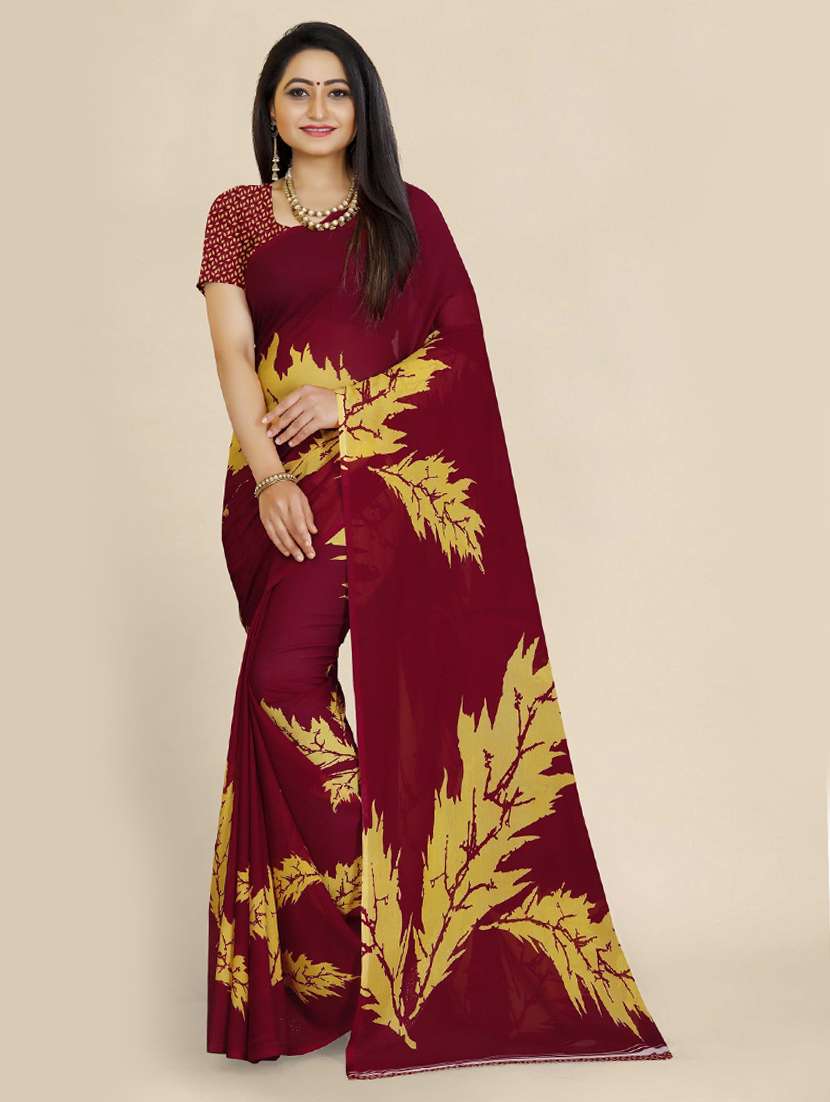 red printed saree with blouse