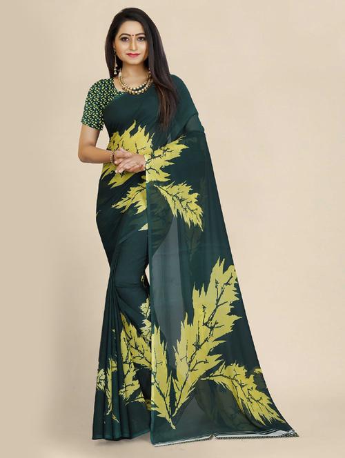 green printed saree with blouse - 19261384 - Standard Image - 0