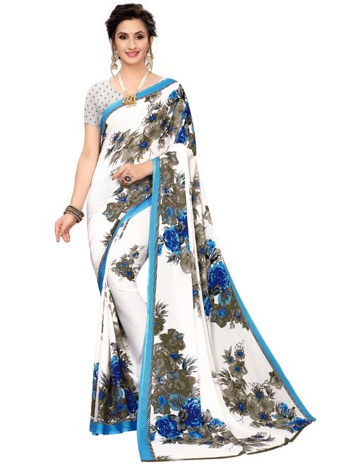 women's floral blue colored saree with blouse - 19261483 -  Standard Image - 0